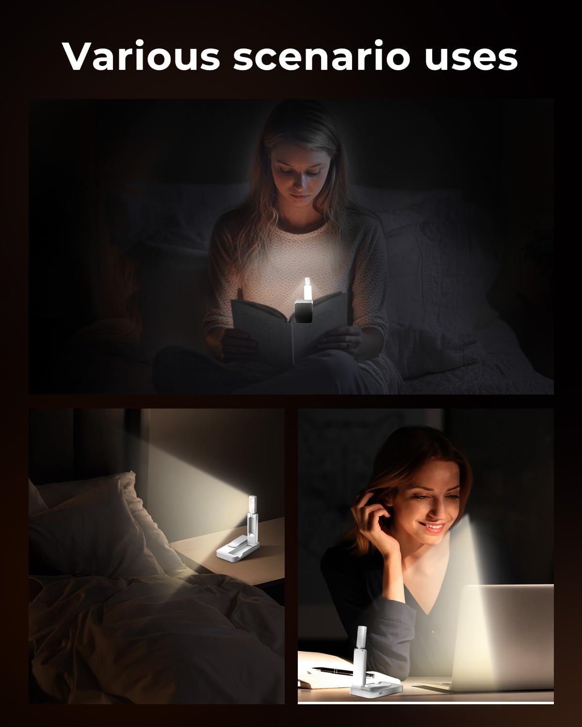 Lucarni Foldable Book Light - 3 Color Stepless Dimming, Ultra Lightweight, 700Mah Battery, White, Model Fblwh