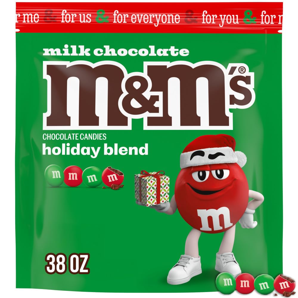 M&MS Milk Chocolate Red & Green Christmas Candy Bulk Assortment Bulk Christmas Candy 38 oz Resealable Bag