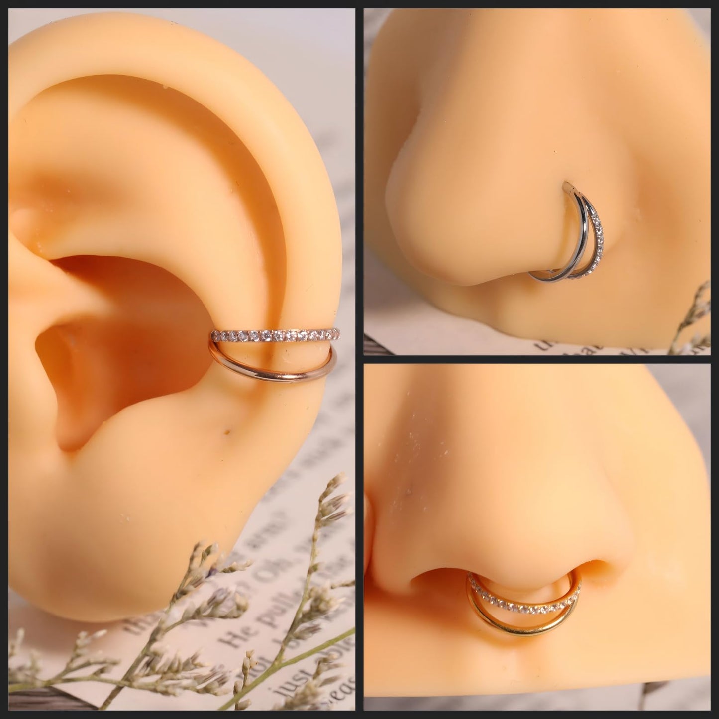 PEAKLINK 16G Double Open Stacked Cartilage Conch Helix Earring Hoop 316L Surgical Steel Septum Nose Rings 10mm Micro Lobe Earrin