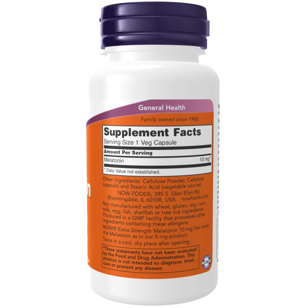 Now Supplements, Melatonin, Extra Strength 10 mg, 100 Veg Capsules (Pack of 2)