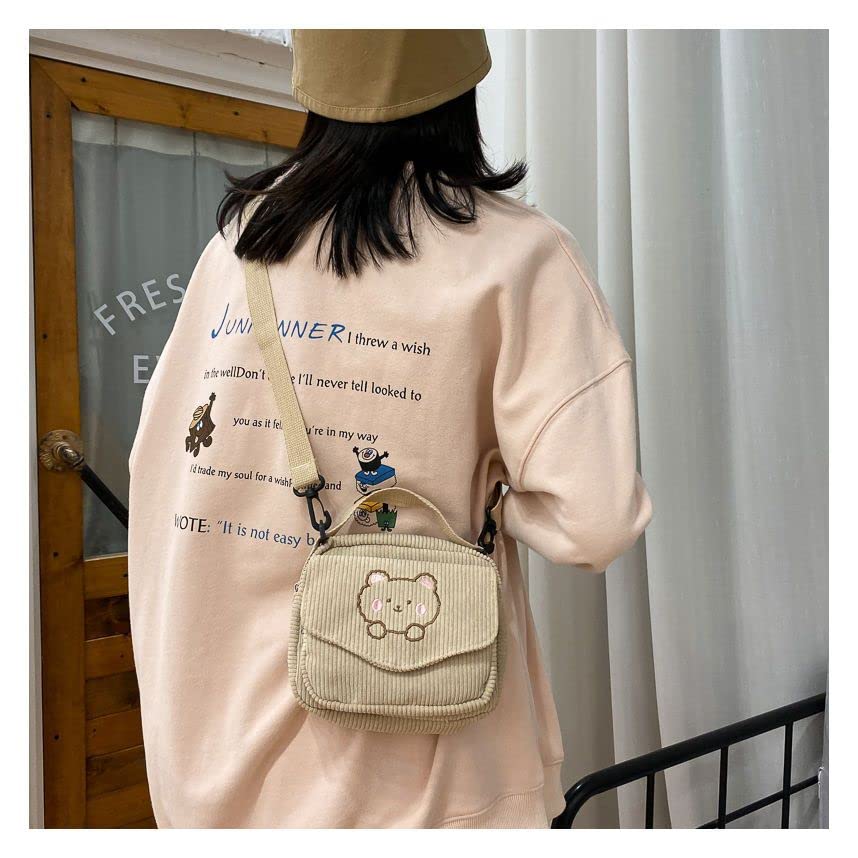 AWXZOM small cute Corduroy Crossbody bag min Kawaii Purse small Kawaii Crossbody Bag (Beige)