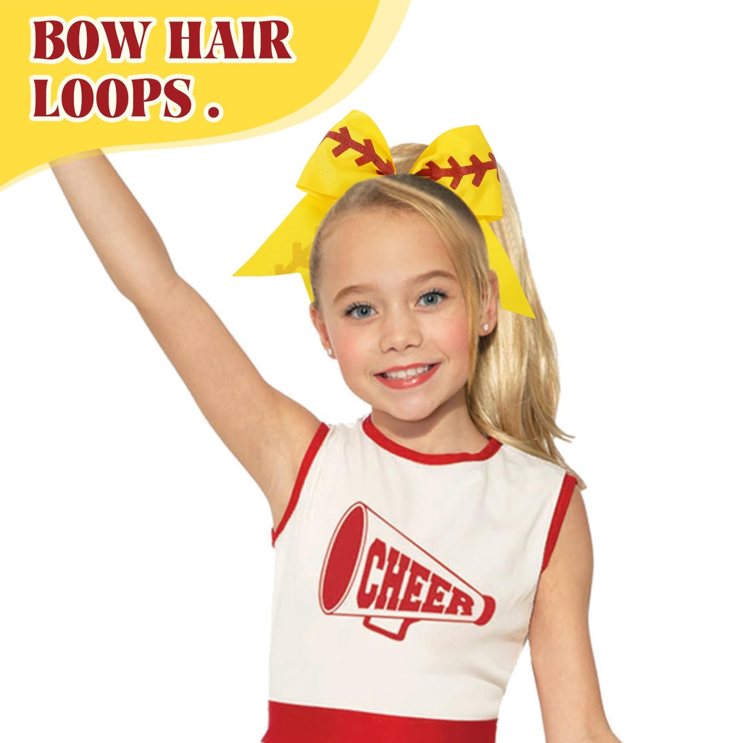 YLEN YHXX 20 PCS 8 Large Softball Cheer Hair Bows Cheerleading Bows with Ponytail Holder Elastic Band Handmade for Cheerleading