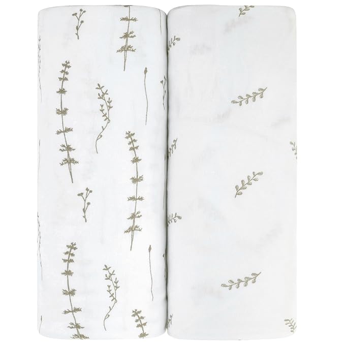 Ely’s & Co. Bassinet Sheets, Baby Boy/Girl Fitted Bassinet Mattress Sheet Set - 2 Pack, 100% Jersey Knit Cotton, fits Oval, Hourglass and Rectangle Mattress, Forest Grey Floral, 32”x16”x3”