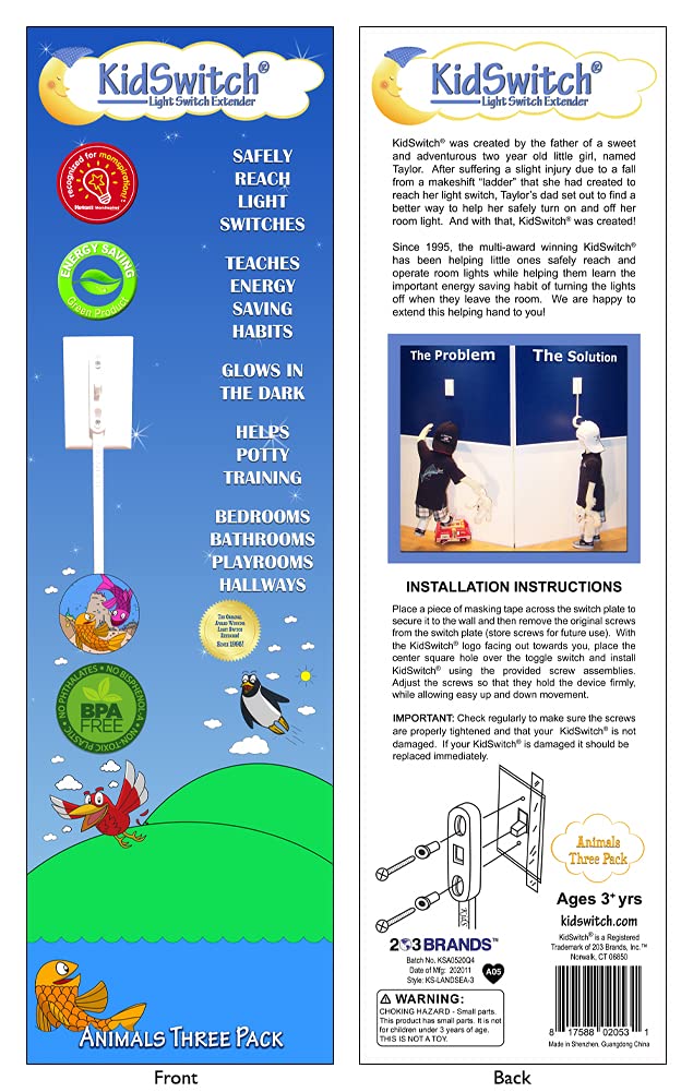 Kidswitch Light Switch Extender - Land & Sea Animals - 3 Count - Plastic