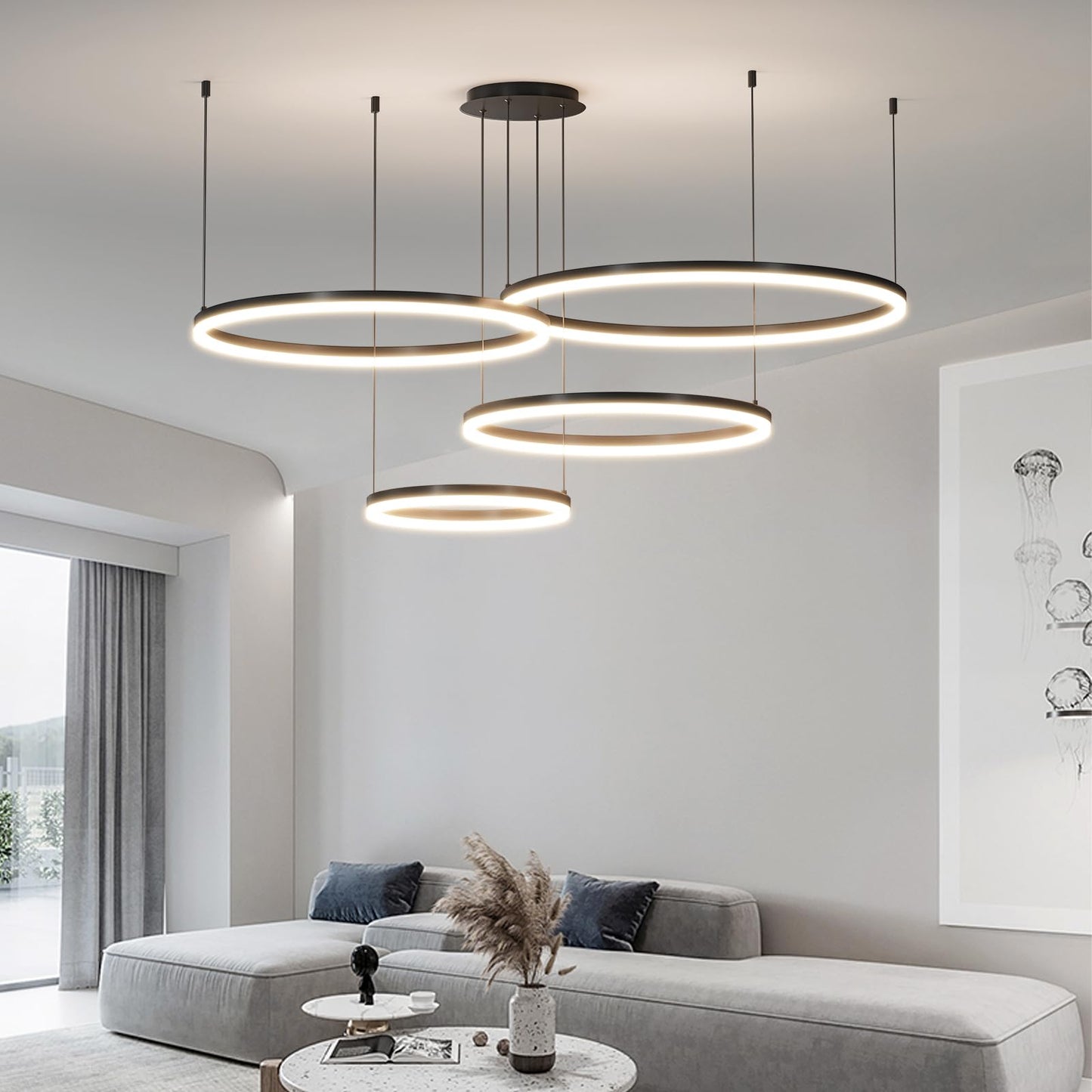 Matven Modern Ceiling Chandelier Light, Remote Control, Dimmable, 11.8x15.7x23.6in, Black, Model KD-YX