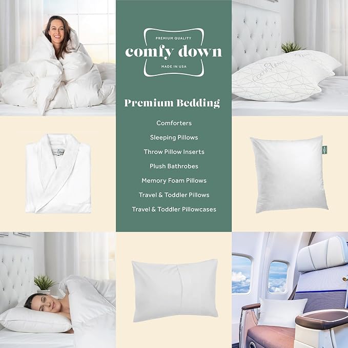 ComfyDown 50/50 Down Feather Blend ComfyDream Bed Pillow for Sleeping, Egyptian Cotton Cover, Made in USA, Queen Size (King)