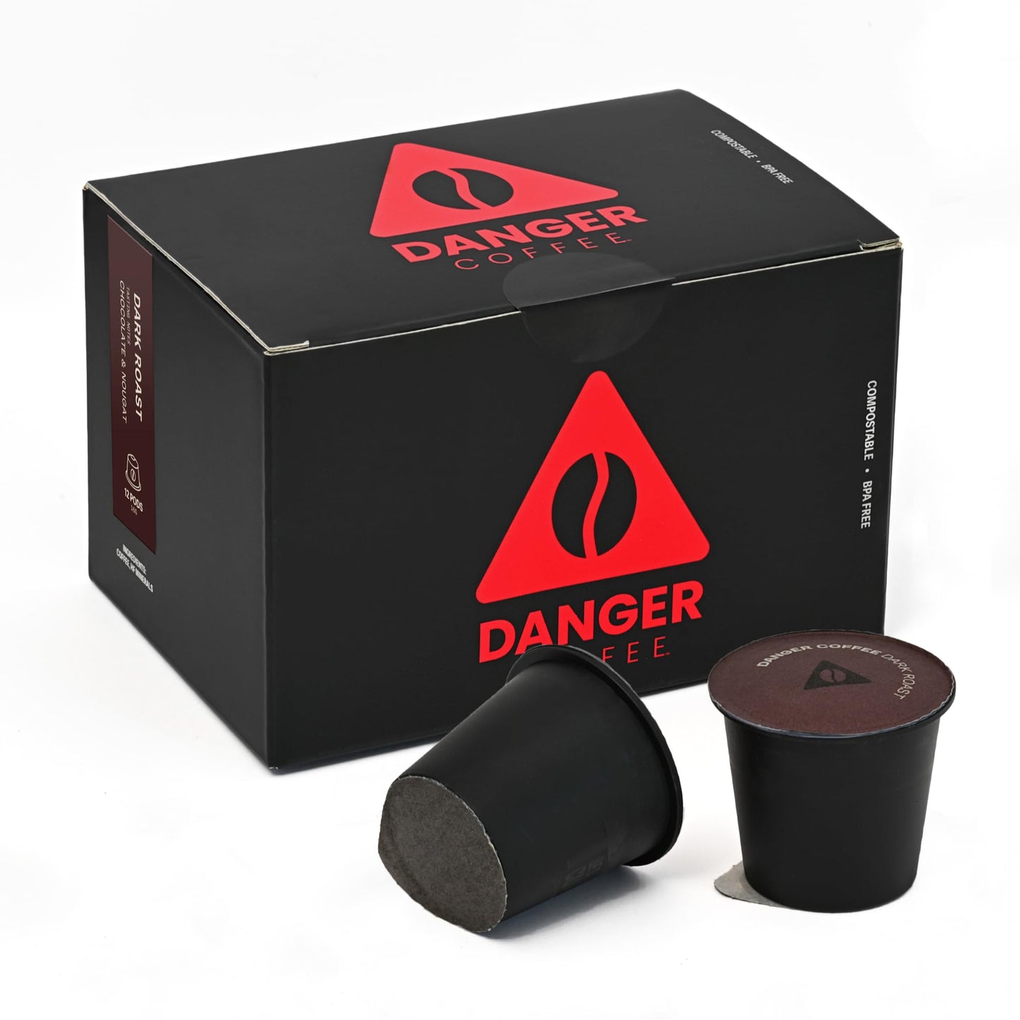 Danger Coffee by Dave Asprey Remineralized Mold Free & Lab Tested Compostable Pods | Dark Roast 12 Pods