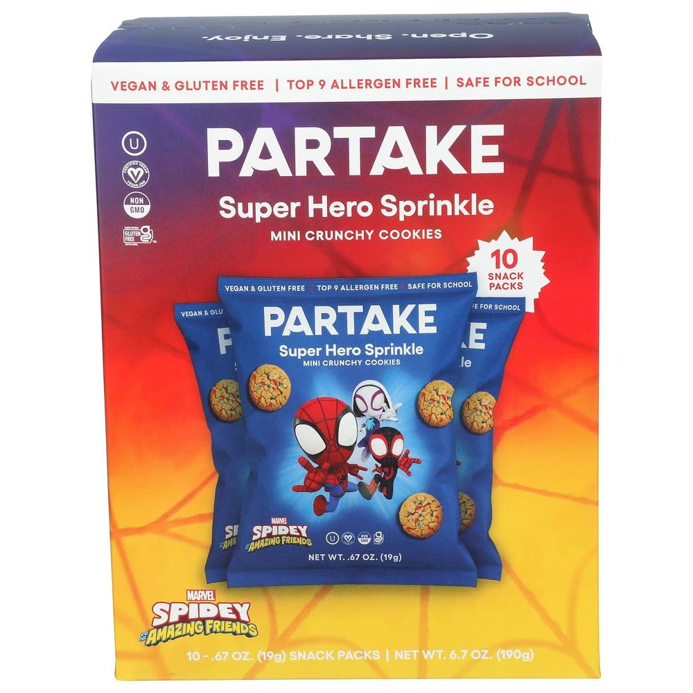 Gluten Free Partake Super Hero Spidey & Friends Sprinkle Cookies - Vegan - Free From the Top 9 Allergens Including Dairy, Wheat,