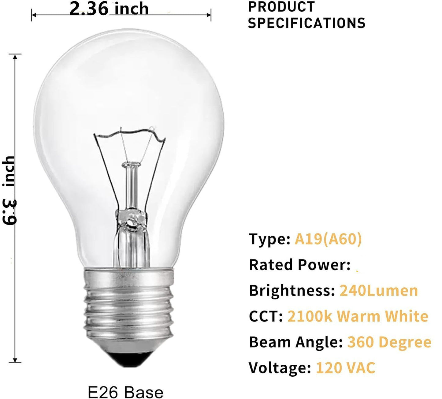 Hoimuv 100 Watt Incandescent Light Bulbs, A19 Clear Incandescent Rough Service Light Bulb,A19 100 WATT Incandescent Bulb Shatter Resistant Rough Service Light Bulb 100 WATTS A19 Shape (6)