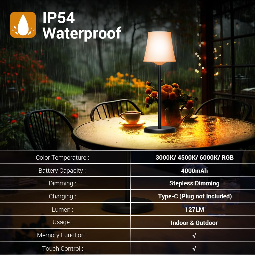 Ainostone Cordless Table Lamp 2 Pack Rechargeable Wireless Touch Light Small White AS0215-US-1