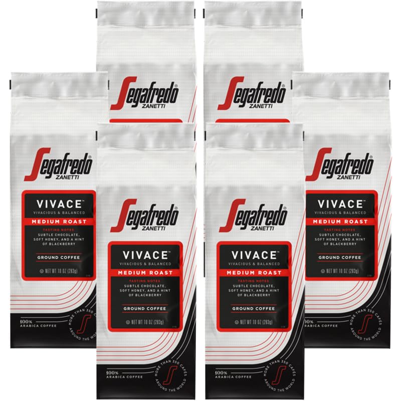 Segafredo Zanetti Ground Coffee - Made with Arabica Coffee - Medium Roast Balanced with Smooth Acidity - Colombian & Brazilian Blend - Vivacious Medium Body - Vivace 10oz Bag Pack of 6
