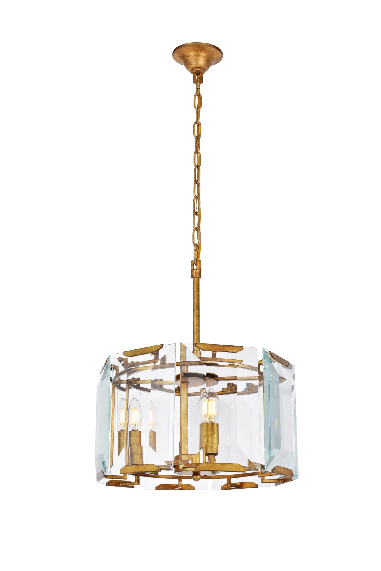 Elegant Lighting 1211D17FB 4-Light Pendant Lamp, 17in Depth x 12in Height, Flat Black Finish, Crystal