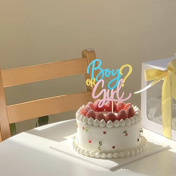 Rsstarxi 1 Pack Glitter Boy or Girl Cake Topper Pink and Blue Gender Reveal Cake Pick Baby Shower Cake Decoration for He or She Baby Gender Reveal Kids Birthday Party Supplies
