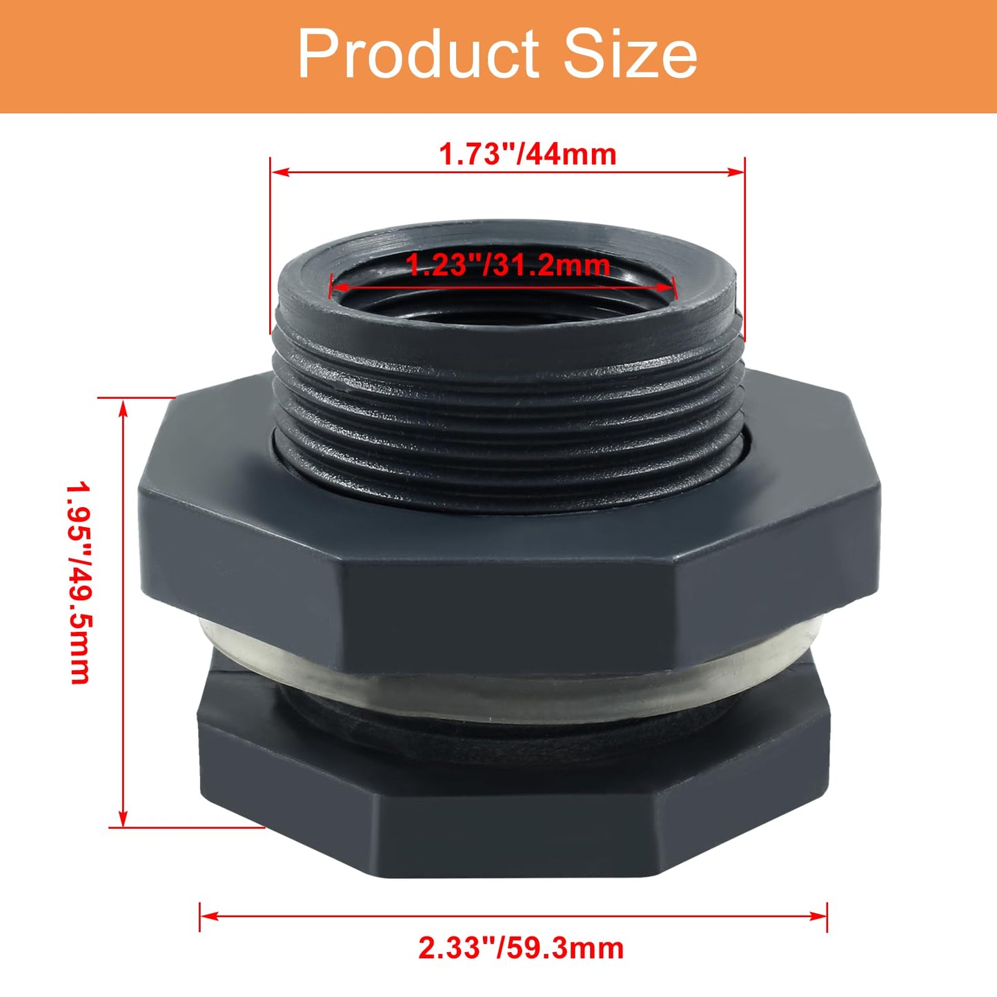 Suiwotin 2pcs NPT1 PVC Bulkhead Fitting, 1 Inch Plastic Water Tank Connector Threaded Thru-Bulk Pipe Fittings for Rain Barrels, Aquariums, Bucket Hose Adapter, Ponds, Pools