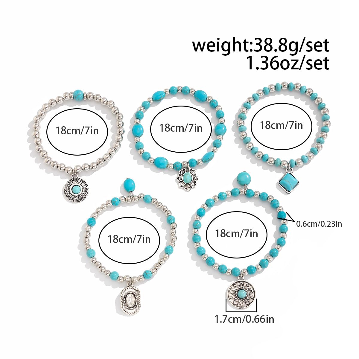 LKingel Turquoise Western Bracelets for Women Bohemian Vintage Stackable Turquoise Bracelet Rustic Beaded Cow Head Charm Stretch