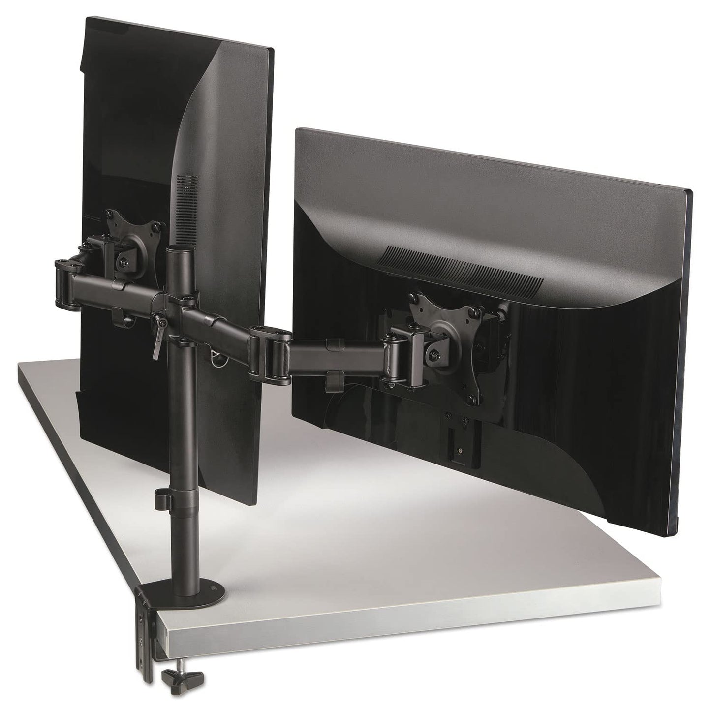 3M Dual Monitor Mount, For 27 Monitors, 360 Degree Rotation, +45 Degree/-45 Degree Tilt, 90 Degree Pan, Black, Supports 20 Lb