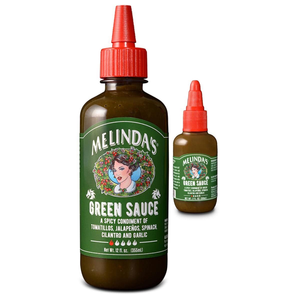 Melindas Green Sauce - Gourmet Mild Chile Verde Hot Sauce Made With Fresh Ingredients Tomatillos Jalapeo Spinach & Cilantro - 12 oz 1 Pack + 2oz Mini