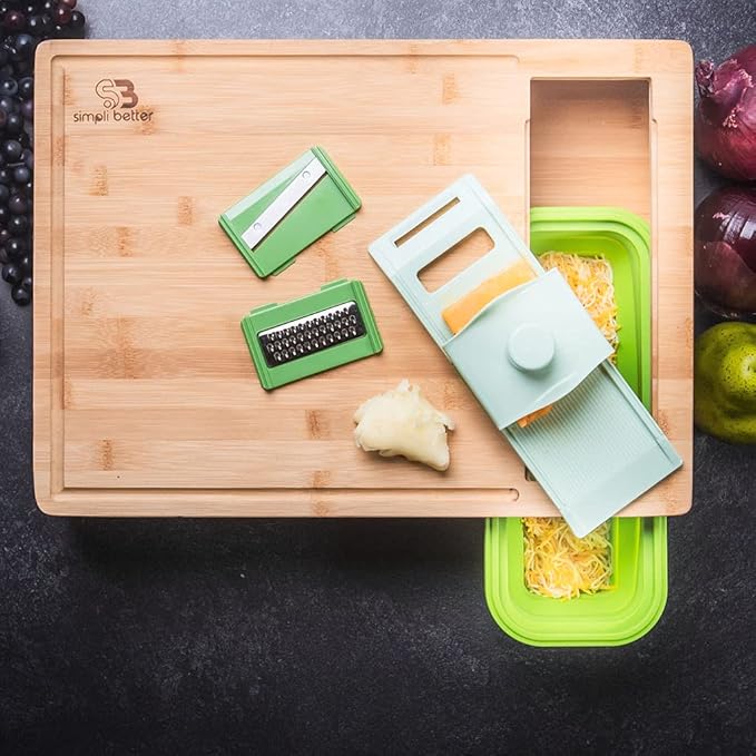 Cutting Board with Collapsible Containers and Graters Bamboo Large