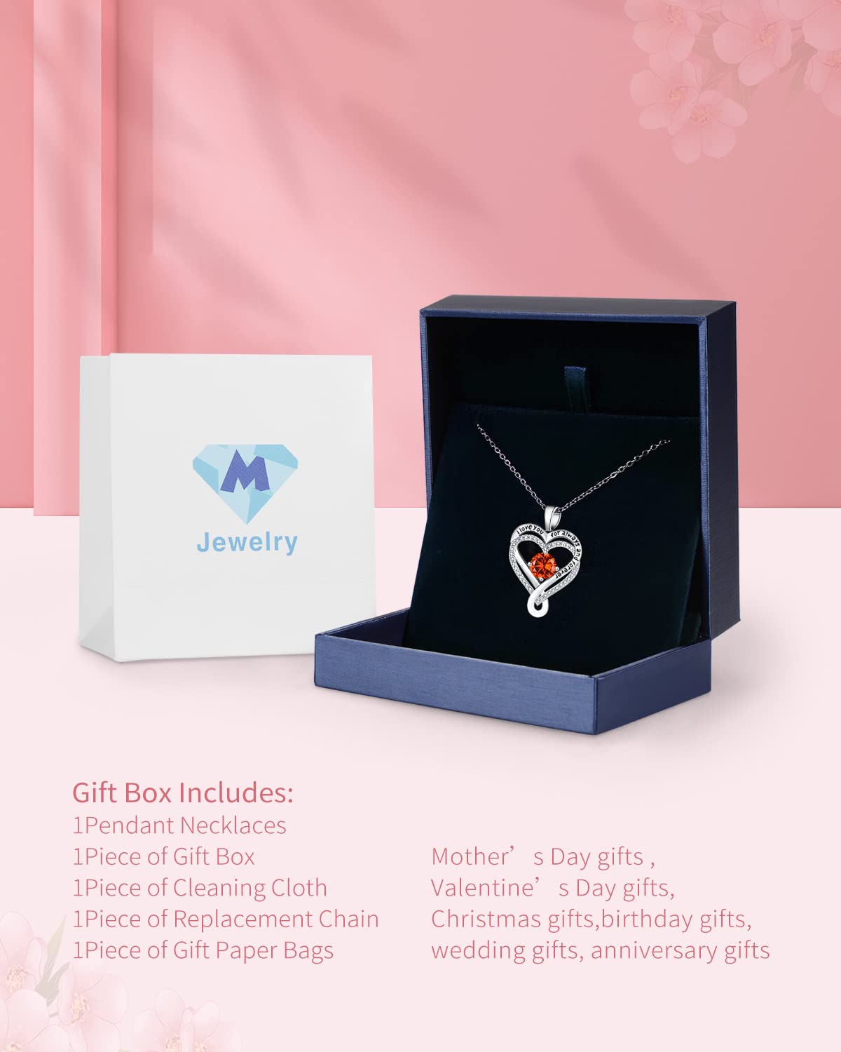 Mkhhy Birthday Gifts for Women Jewelry Infinity Love Heart Ruby Birthstone Womens Necklace Gifts for Wife Birthday Girlfriend An