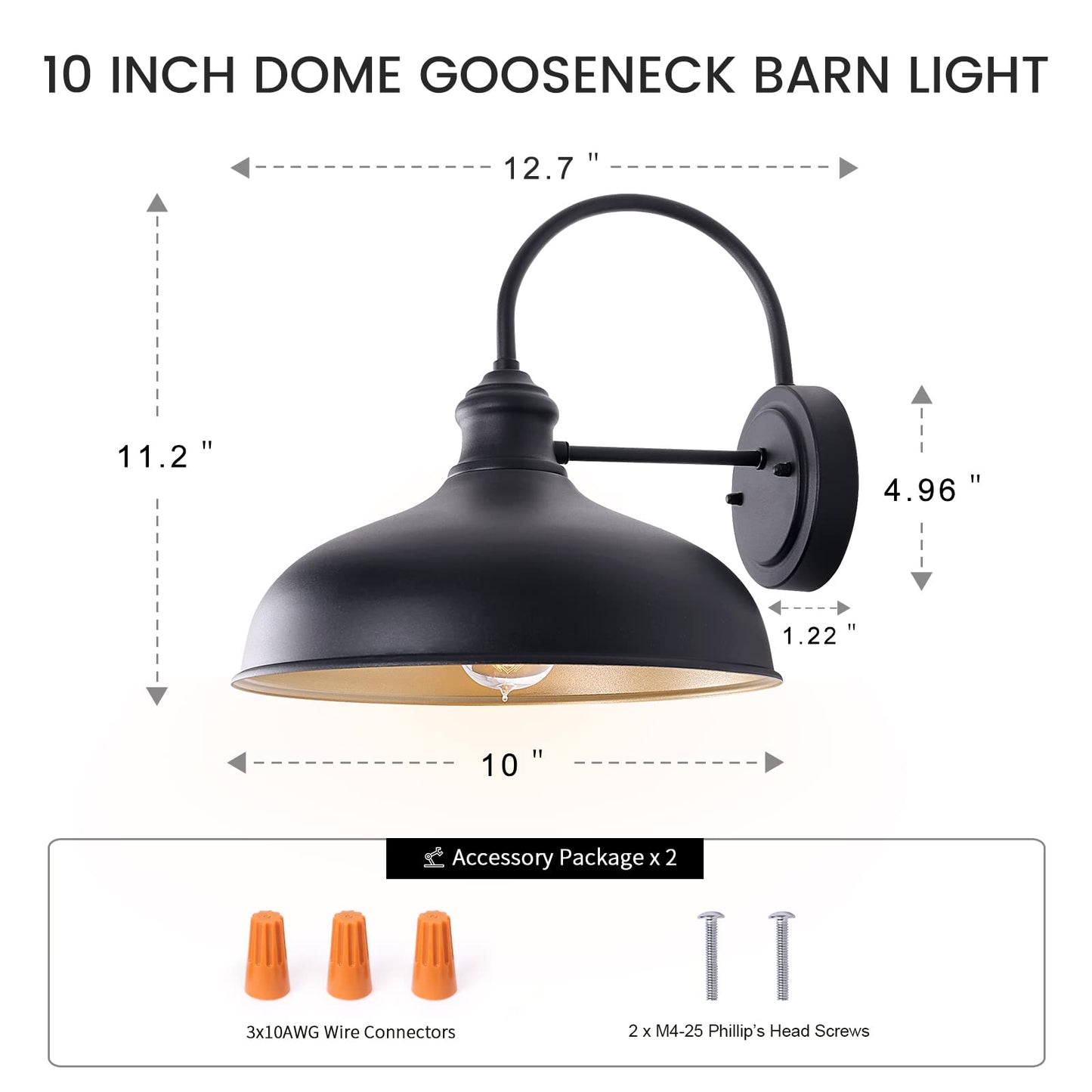 Goalplus 10 Dome Barn Lights For Farmhouse Matte Black Gooseneck Outdoor Light Fixture Exterior Porch Lighting With Wall Mount Outside Goose Neck Wall Sconce For Patio