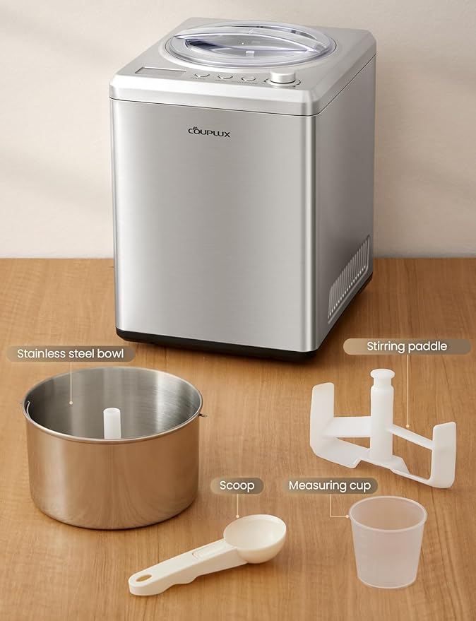 2.64 Qt Ice Cream Maker, Upgraded Fastest 250W Compressor Fully Automatic Ice Cream Machine with No Pre-Freezing, 2H Keep Cool, LCD Display & Timer, All Stainless Steel