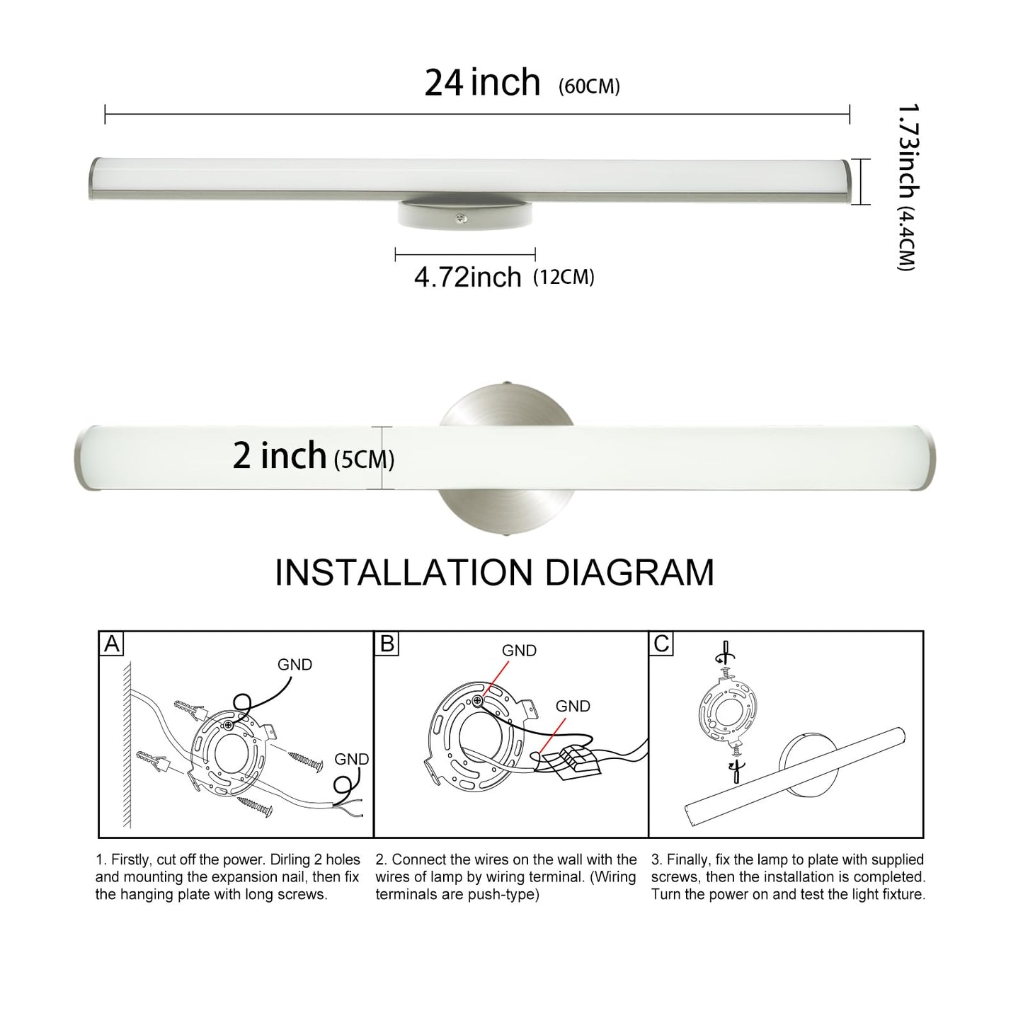 Oowolf 24 Bathroom Vanity Light Fixture, 16W Led, 1520Lm, 4000K Natural White, Aluminum, Model In22Yus, 1 Pack