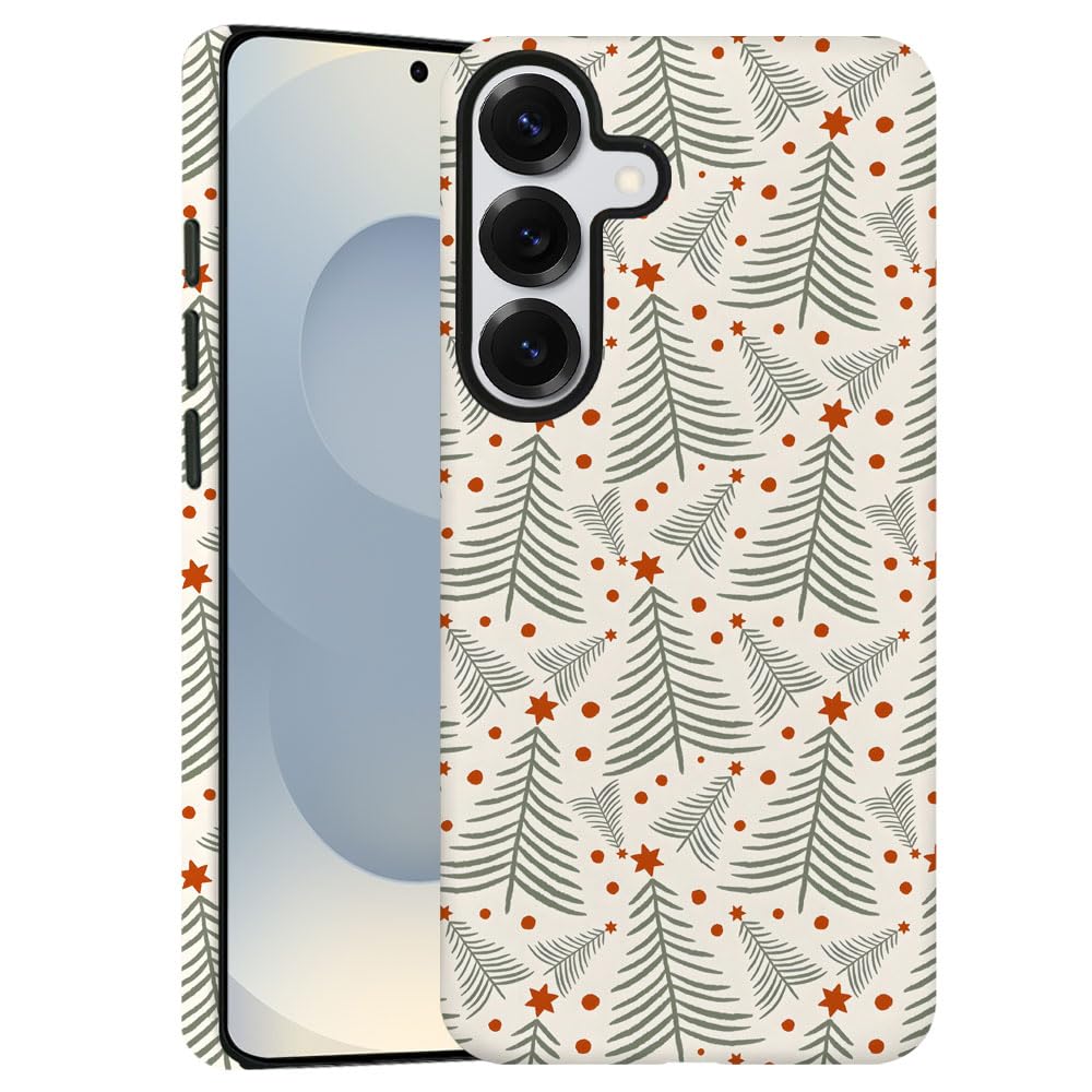 TnXee Case for Samsung Galaxy S25 Plus,Christmas Green Red Tree Star Pattern Phone Case Drop Resistant Frosted 2 in 1 Solid Dual