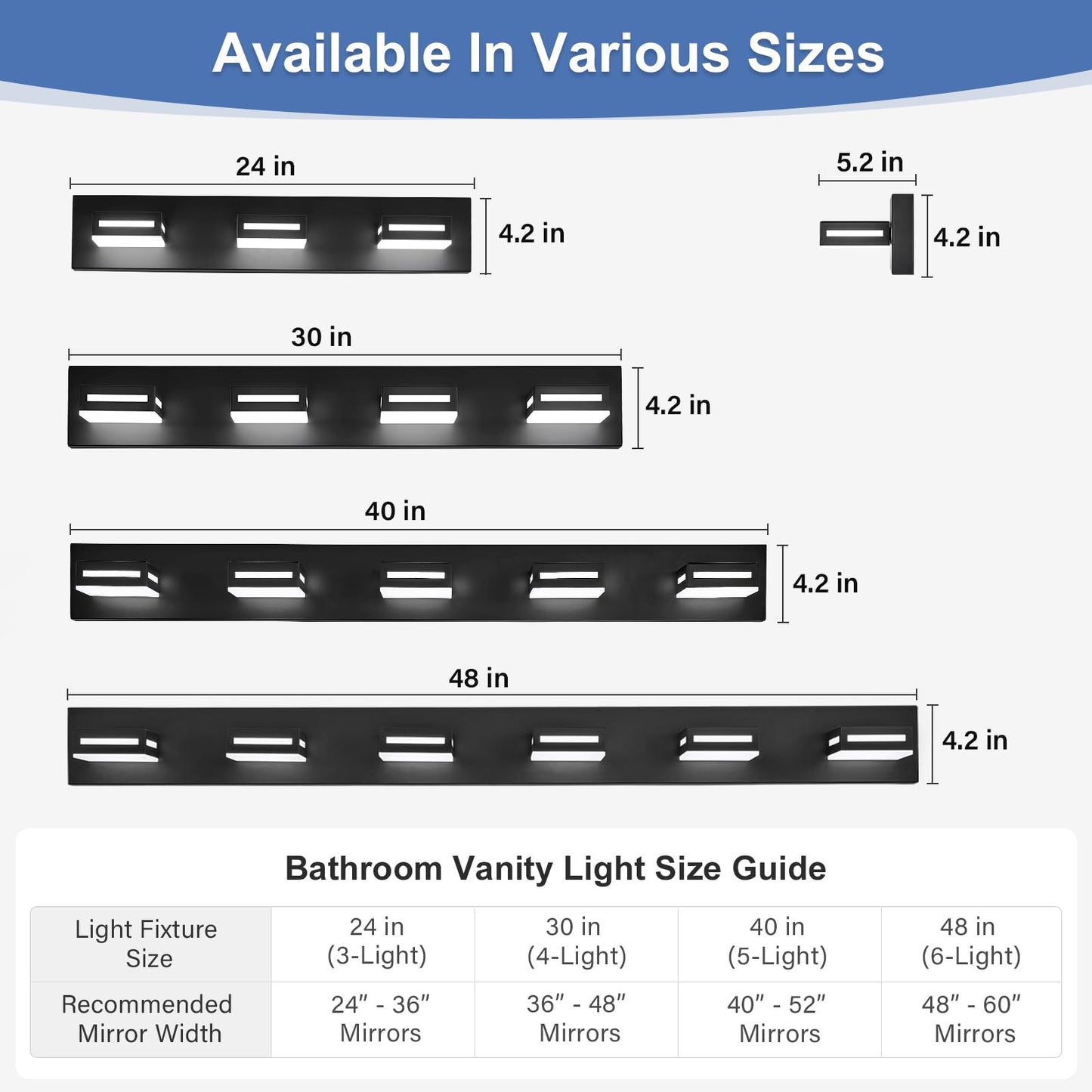 Donrao 40-Inch 5-Light LED Modern Black Bathroom Vanity Light Fixtures Over Mirror, Bathroom Lighting Fixtures with Cool White 6000K, Vanity Wall Lights for Bath Restroom Powder Room