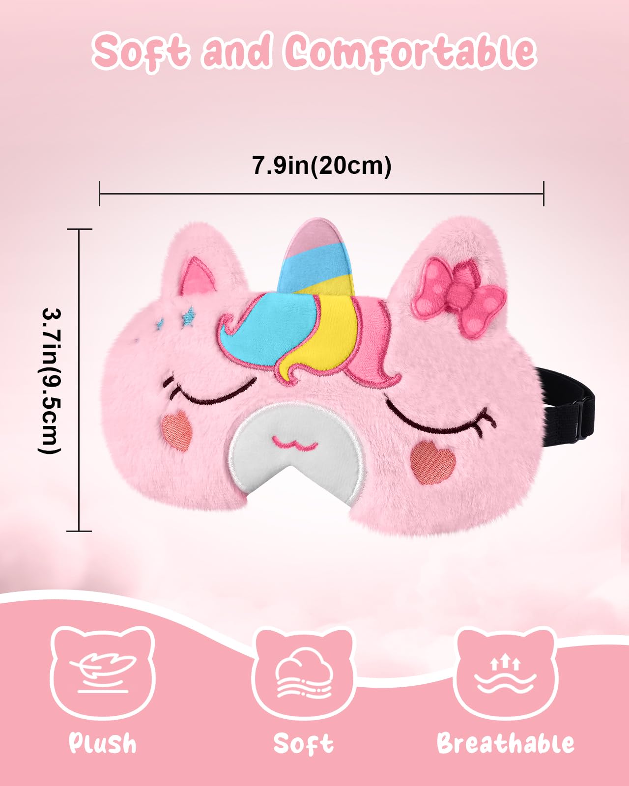 Miss Adola Sleep Mask for Kids - Cute Cartoon Plush Fuffy Sleeping Eye Cover Bow Unicorn Kawaii Soft Eyeshade with Adjustable Strap Animal Eye Blindfold for Kids Girls Boys Teens