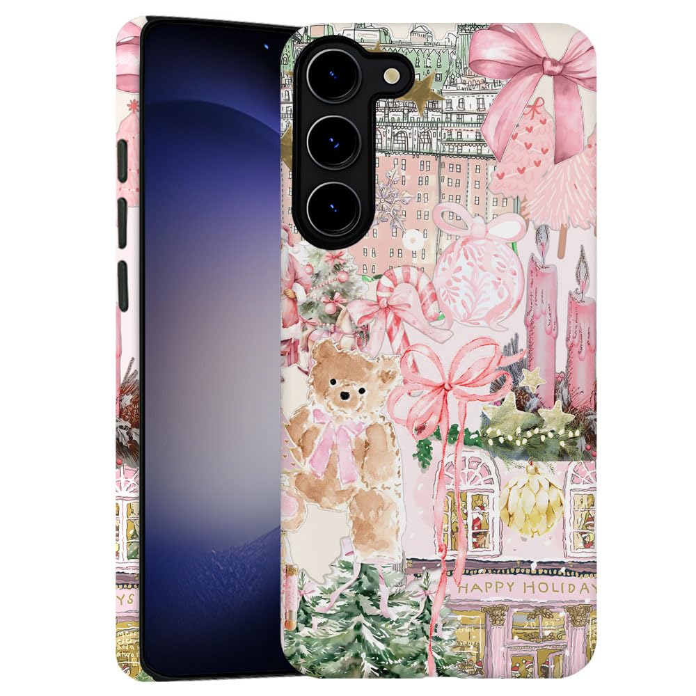 Case for Samsung Galaxy S23,Pink Tree Christmas Holiday Phone Case Military-Grade Drop Protection Cover for Women Girl - Frosted