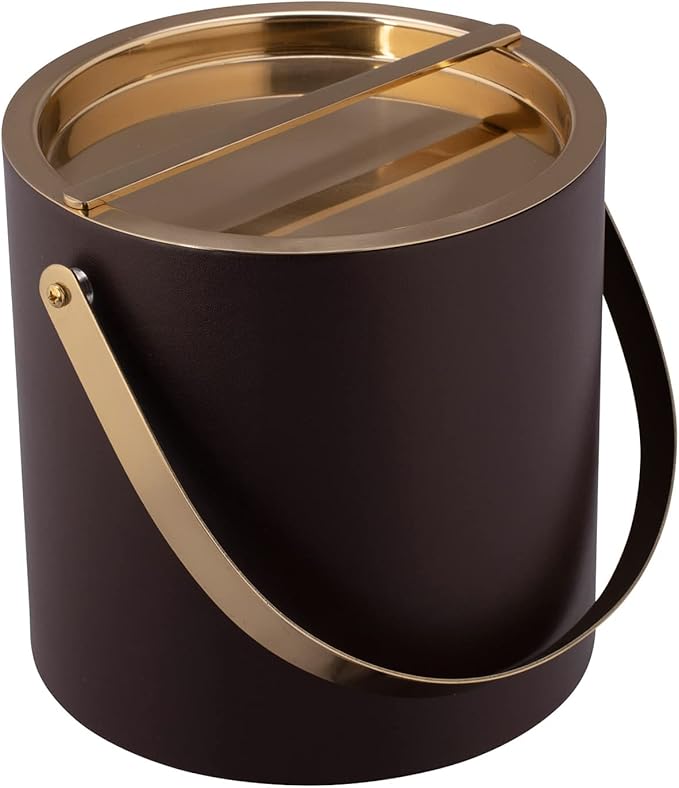 Kraftware Polished Gold Arch Handle & Bridge Cover Milan 3qt Ice Bucket, 3 quarts, Chocolate Brown