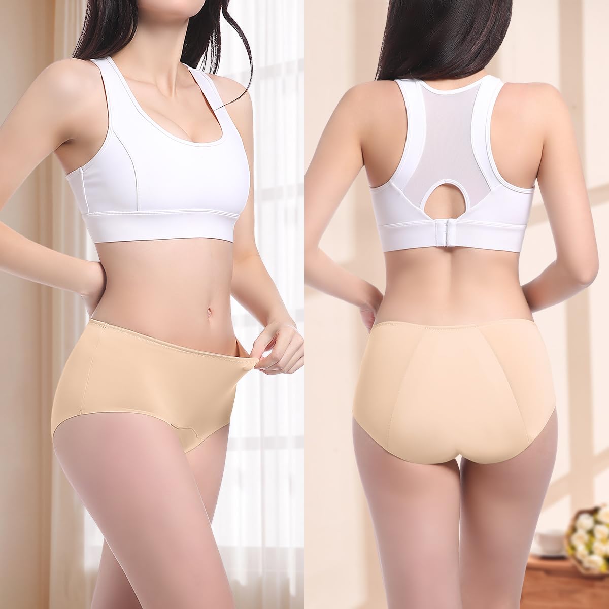 Carer Incontinence Underwear for Women Washable 150ml High Absorbent Leak Proof Underwear for Women Incontinence Panties for Incontinence Postpartum Bladder Leak 2 Pack Beige XL