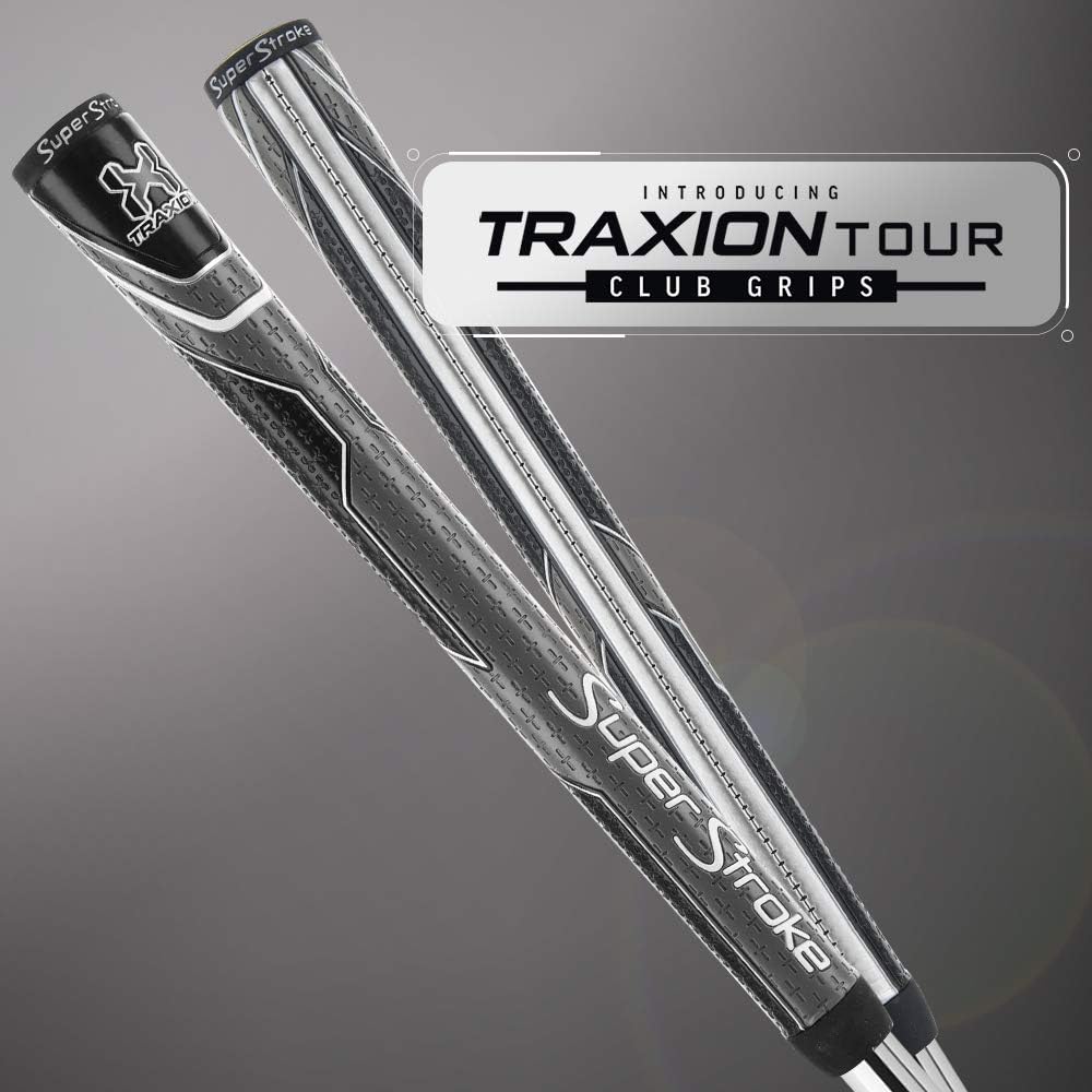 SuperStroke Traxion Tour Golf Club Grip, Midsize, Advanced Surface Texture Improves Feedback and Tackiness and Even Hand Pressure, Black/Gray