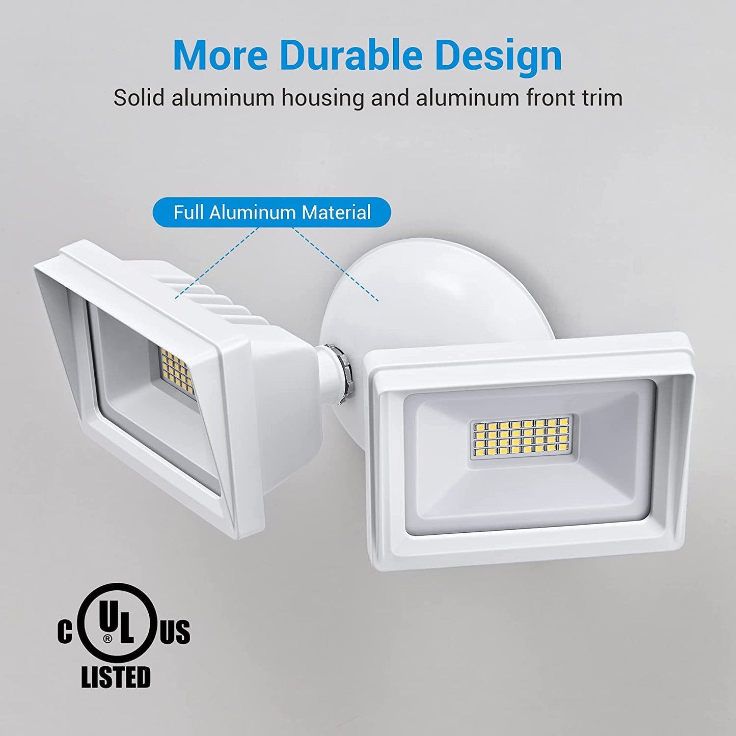 DEWENWILS LED Flood Light Outdoor 62W 5400LM Dusk to Dawn 5000K White Aluminum IP65 Waterproof Adjustable Heads