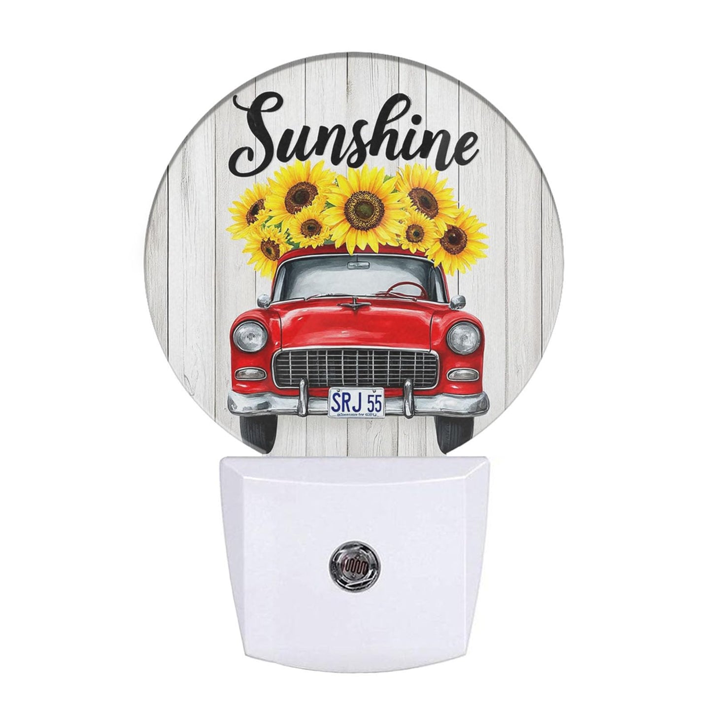 EKOBLA Autumn Harvest Night Light Red Car Truck with Sunflowers Plug in Nightlights Dusk to Dawn Sensor LED Lighting for Bedroom