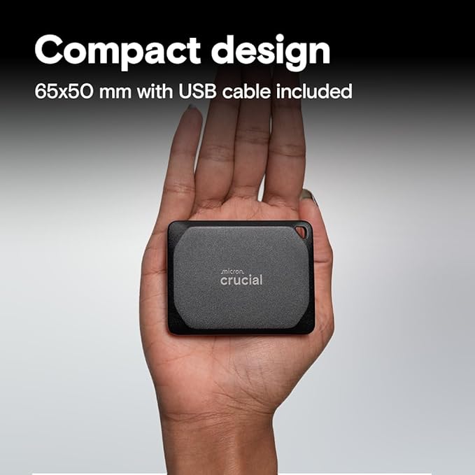 Crucial X10 Pro 1TB Portable SSD, Up to 2100MB/s Read, 2000MB/s Write, 3.2 USB-C, External Solid State Drive, Durable Storage for PC & Mac, for Professional Creators, Black - CT1000X10PROSSD902