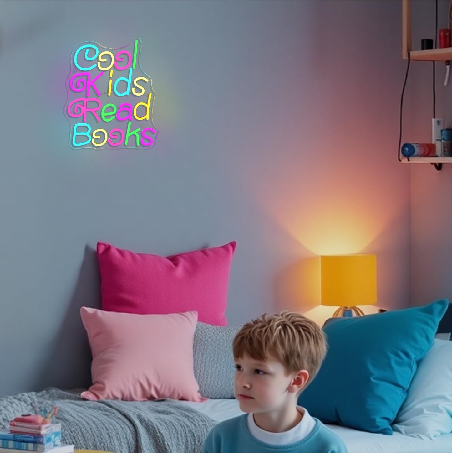 FAXFSIGN Cool Kids Read Books Neon Sign for Wall Decor Reading Neon Light Sign for Classroom Library Bedroom Bookstore School Led Neon Signs Children Students Kids Book Lover Gifts