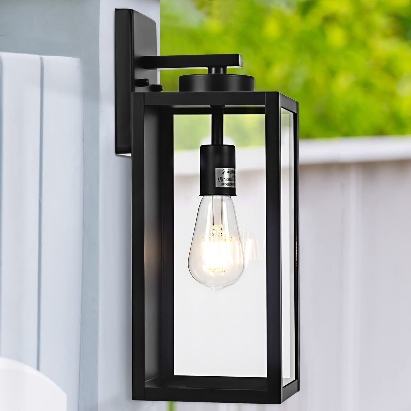 16-Inch Large Outdoor Wall Light Fixture Black Exterior Wall Lantern Waterproof Farmhouse Porch Sconce Lighting With Glass Modern Wall-Mounted Outside Lights For House Garage Patio Lamp 2 Packs