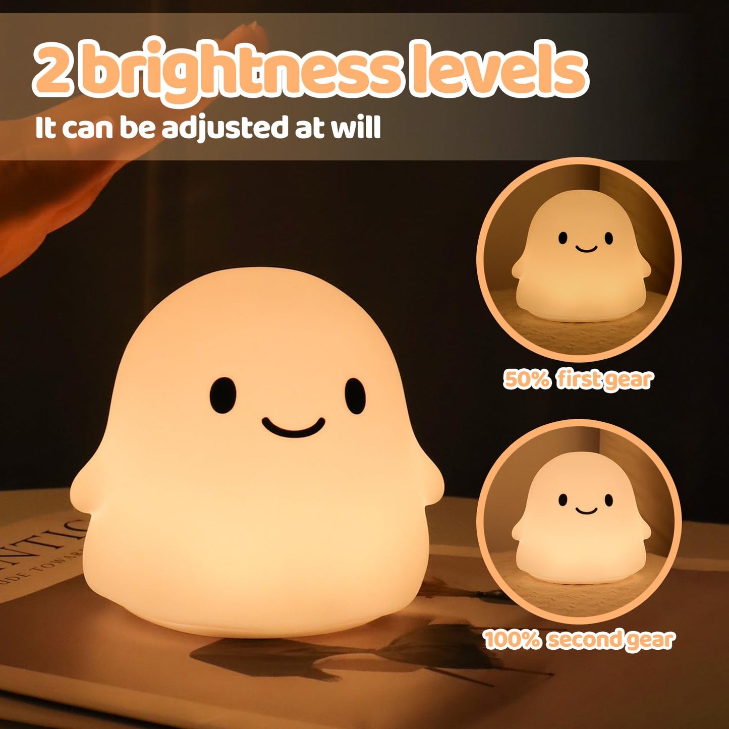 Rytinazzz Halloween Ghost Night Light, Dimmable Silicone Lamp, Rechargeable, Colorful Ghost, Model LH-YL-Ghost-04