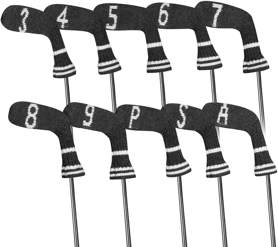 Scott Edward 1/7/10 Pcs Knitted Golf Club Head Covers for Irons Wedge Cuteness and Basically Socks Shape Washable Golf Club Head Protector on Classic Stripes Style,Double Sided Customization