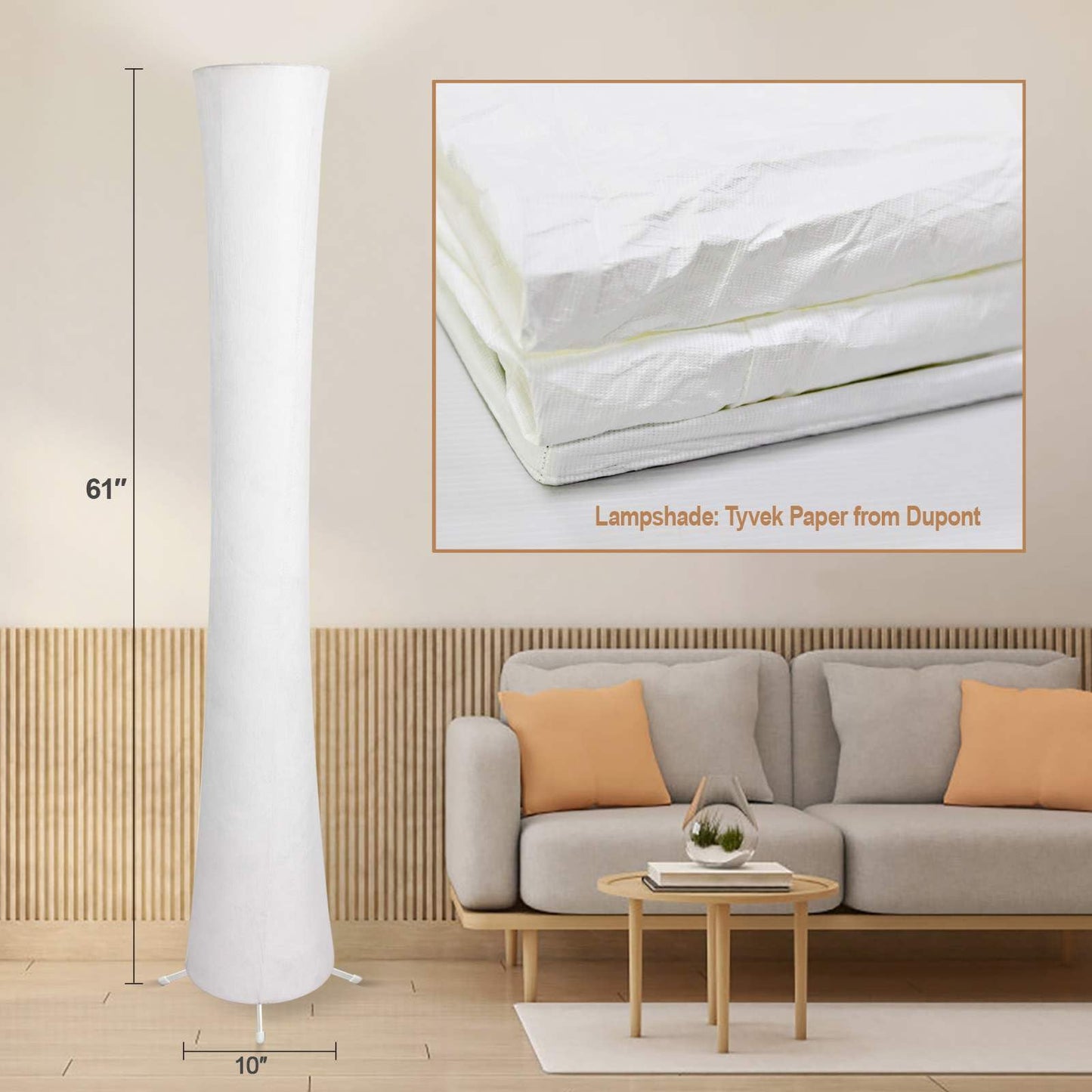 yinghuochong LED Floor Lamp, 61in Dimmable, 3 Color Temperatures, Remote & APP Control, Modern Design, Tyvek Fabric Shade