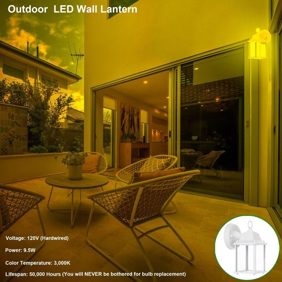 LIT-PaTH Outdoor LED Wall Lantern, 9.5W 800 Lumen, Aluminum, 3000K, Matte White Finish, 2-Pack, Model LT-WL001