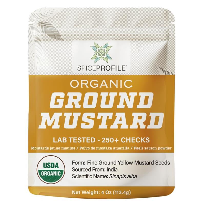 Spice Profile Usda Organic Ground Mustard, Lab Tested, Resealable 4 Oz Pouch, Mostaza Amarilla Molida, Peeli Sarson