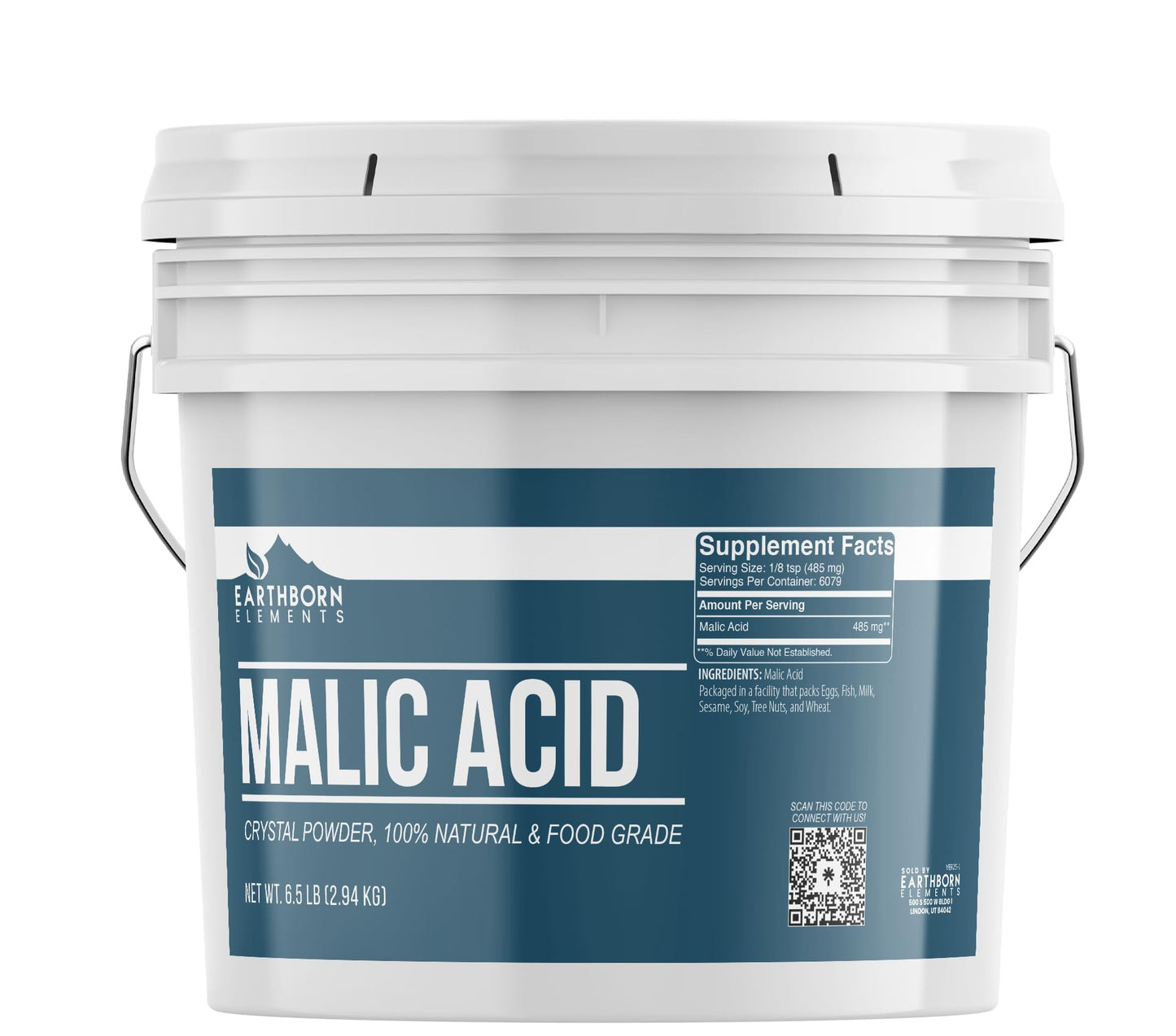 Earthborn Elements Malic Acid Powder 1 Gallon Bucket Used in Food Drinks & Candy Resealable Container