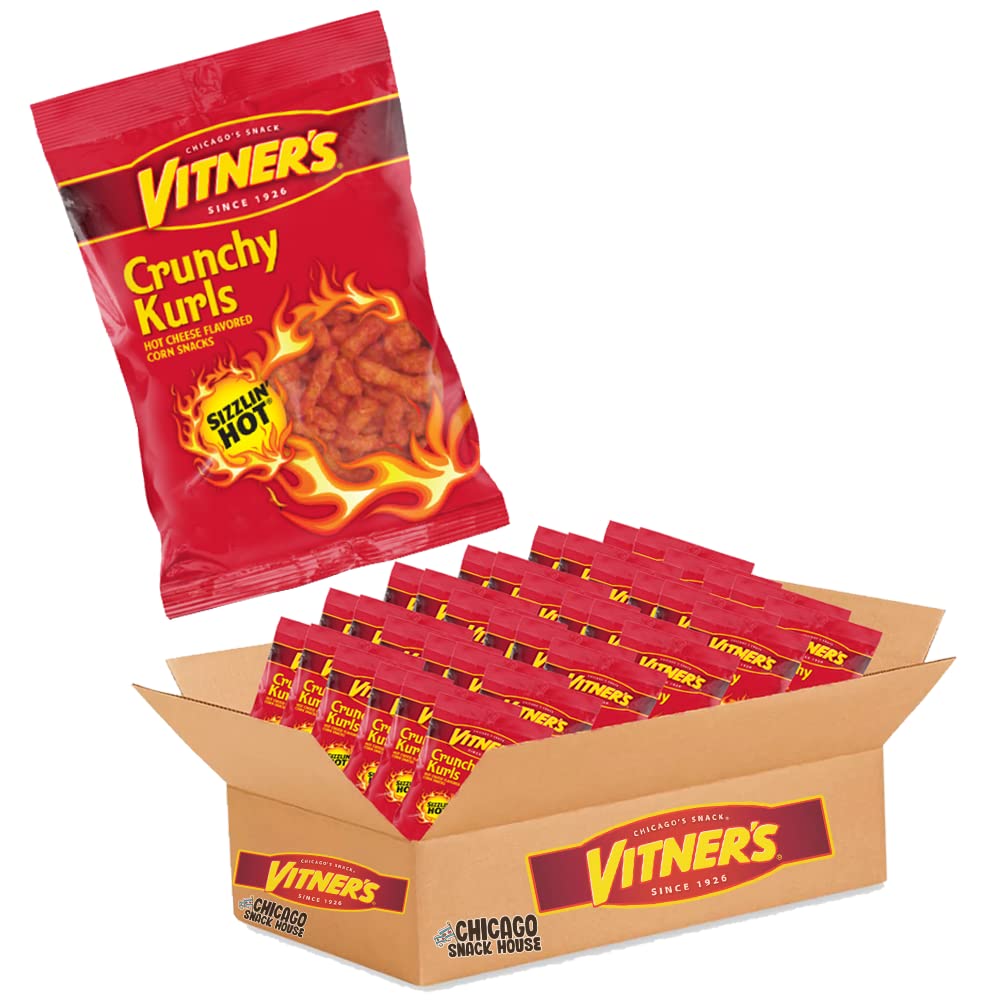 Vitners Sizzlin Hot Cheese Crunchy Curls - 50 Pack of 1oz Bags, Chicago Original Snack