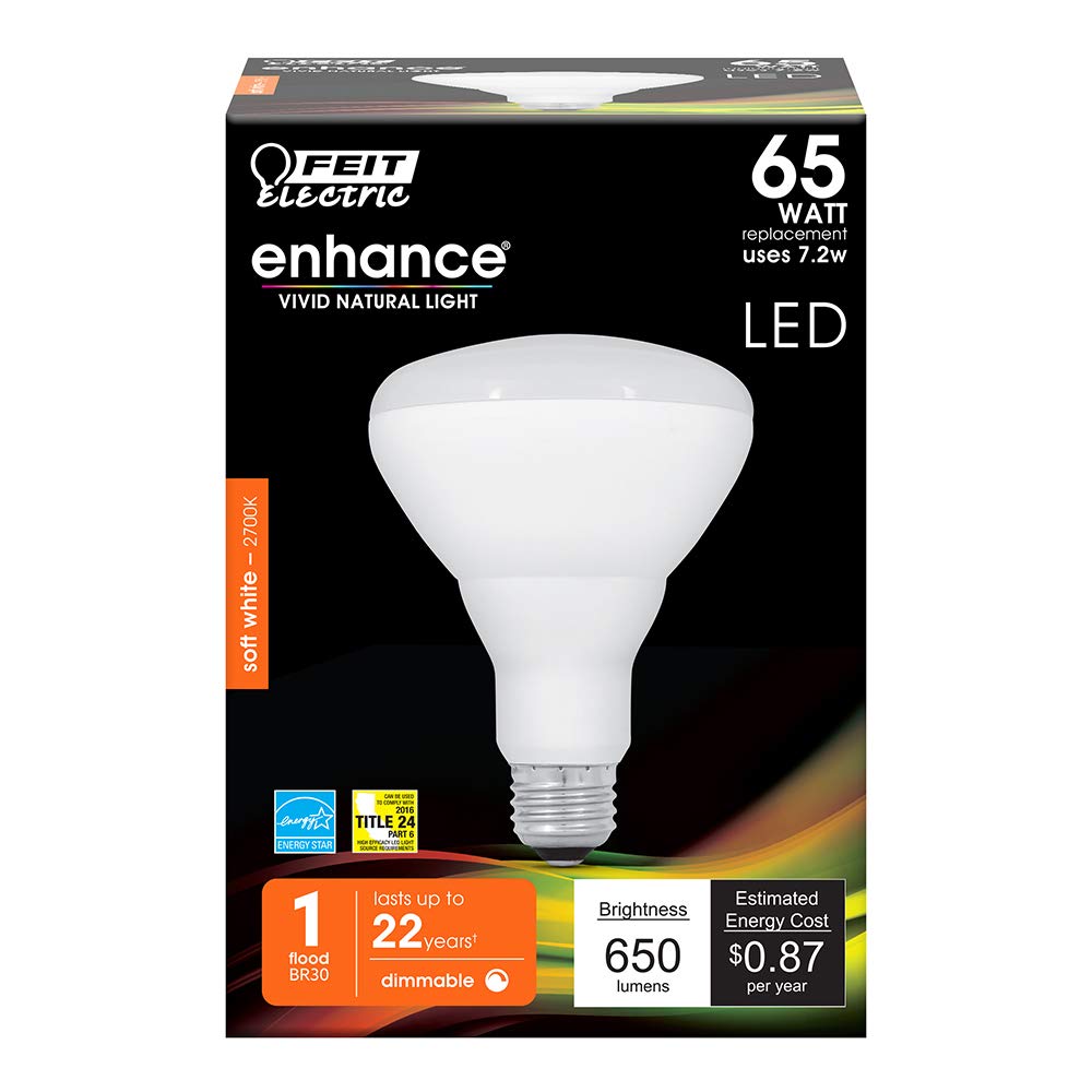 Feit Electric BR30 LED Light Bulb, 65W Equivalent, Dimmable, 650 Lumens, E26 Standard Base, 2700K Soft White, 90 CRI, Recessed Can Light Bulbs, 22-Year Lifetime, BR30DM/927CA/4, 4 Pack
