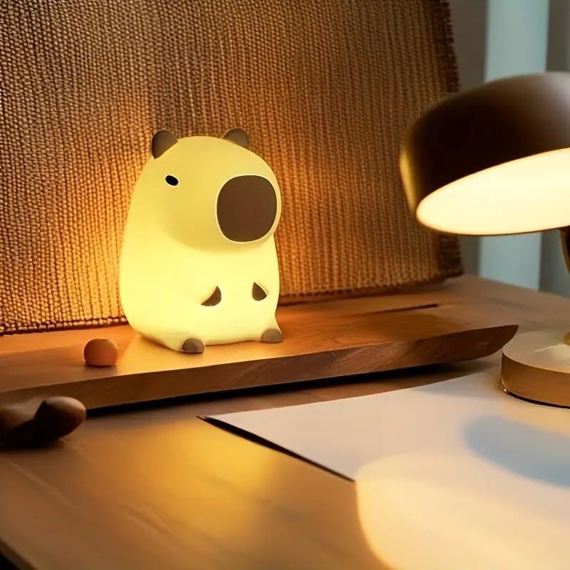 Night Light Cute Tangerine Led Squishy Novelty Animal Night Lamp Dimmable Soft Silicone Nursery Nightlight For Kids Rechargeable Bedroom Touch Lamp Dorm Decor Baby Boys Girls Gift(Capybara)