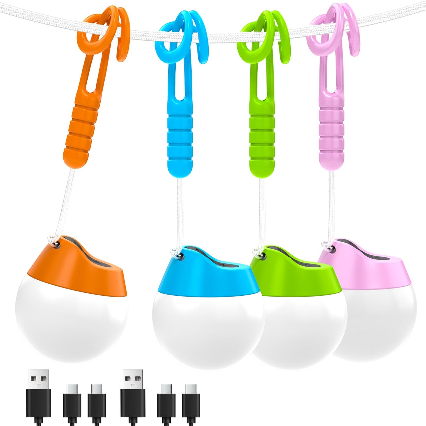 LETMY Rechargeable Camping Lights, 4 Pack Portable Tent Lights with 4 Lighting Modes, 150LM Mini Camping Lantern Waterproof, Onl