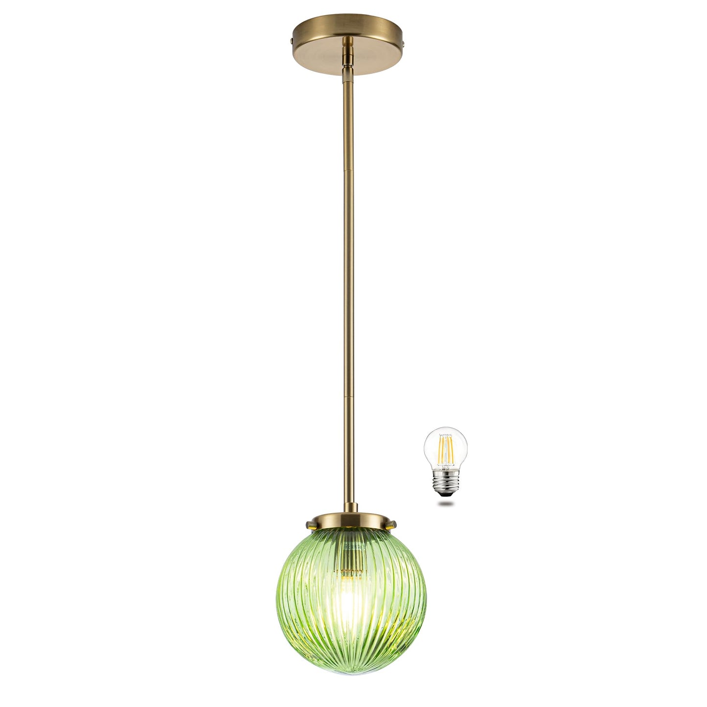 MAYNA Modern Pendant Lighting with Green Striped Glass Lmapshade, Mid Century Pendant Lights for Kitchen Island, Brass Adjustabl