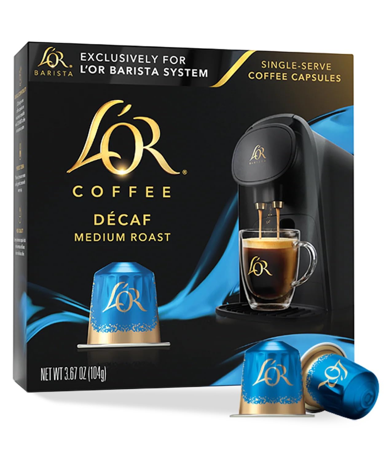 LOR Coffee Pods 10 Count DECAF Medium Roast Single-Serve Aluminum Coffee Capsules Compatible with the LOR BARISTA System & *Nespresso Original Machines 10 count (Pack of 1)